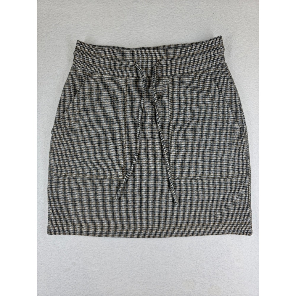 Lou & Grey Brown Houndstooth Knit Mini Skirt Drawstring Waist Pockets XS